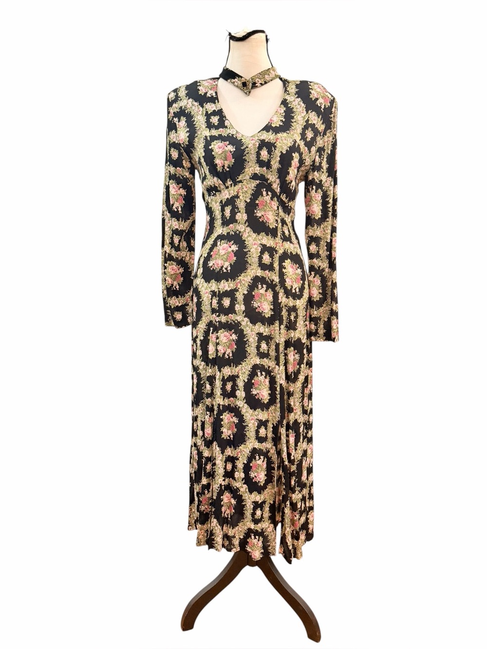 Vintage Rapture black pink rose midi dress